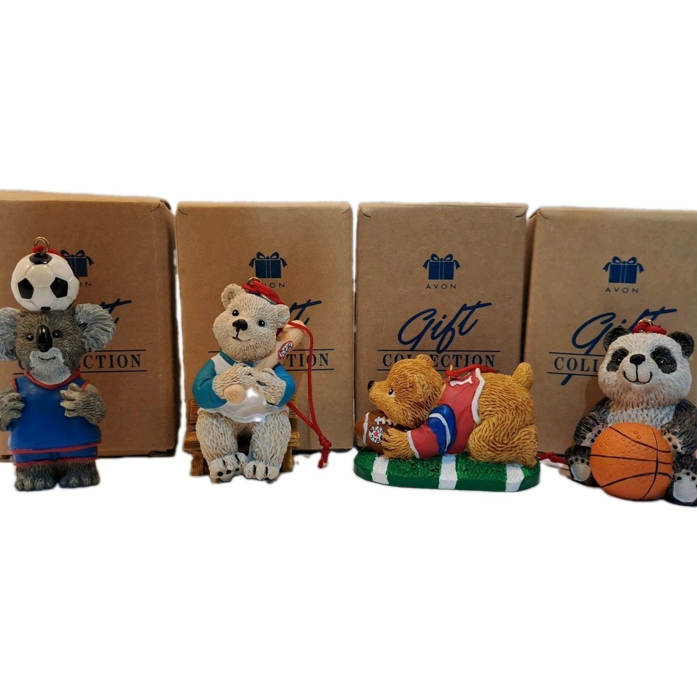 Avon Gift Collection Animal Sports Bear Hanging Ornaments Set of 4